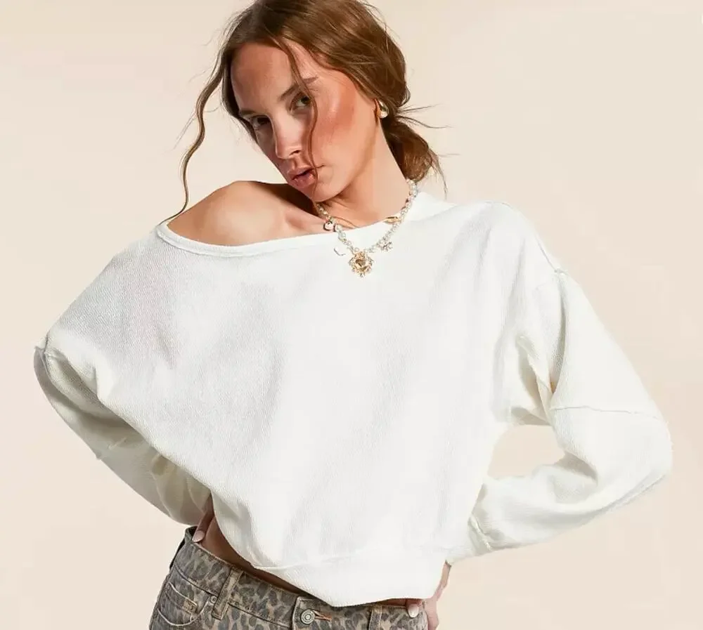 Free People We The Free White Oversized Ife Pullover Large Slouchy Boho Comfy